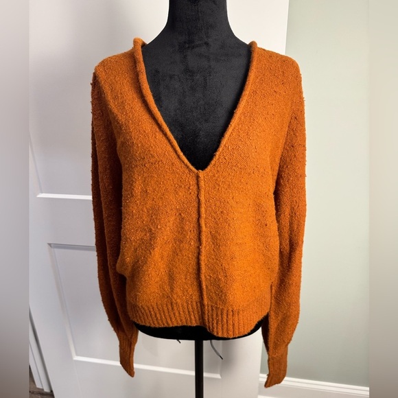Free People Burnt Orange Reverie V-neck Balloon Sleeve Sweater - Picture 1 of 8